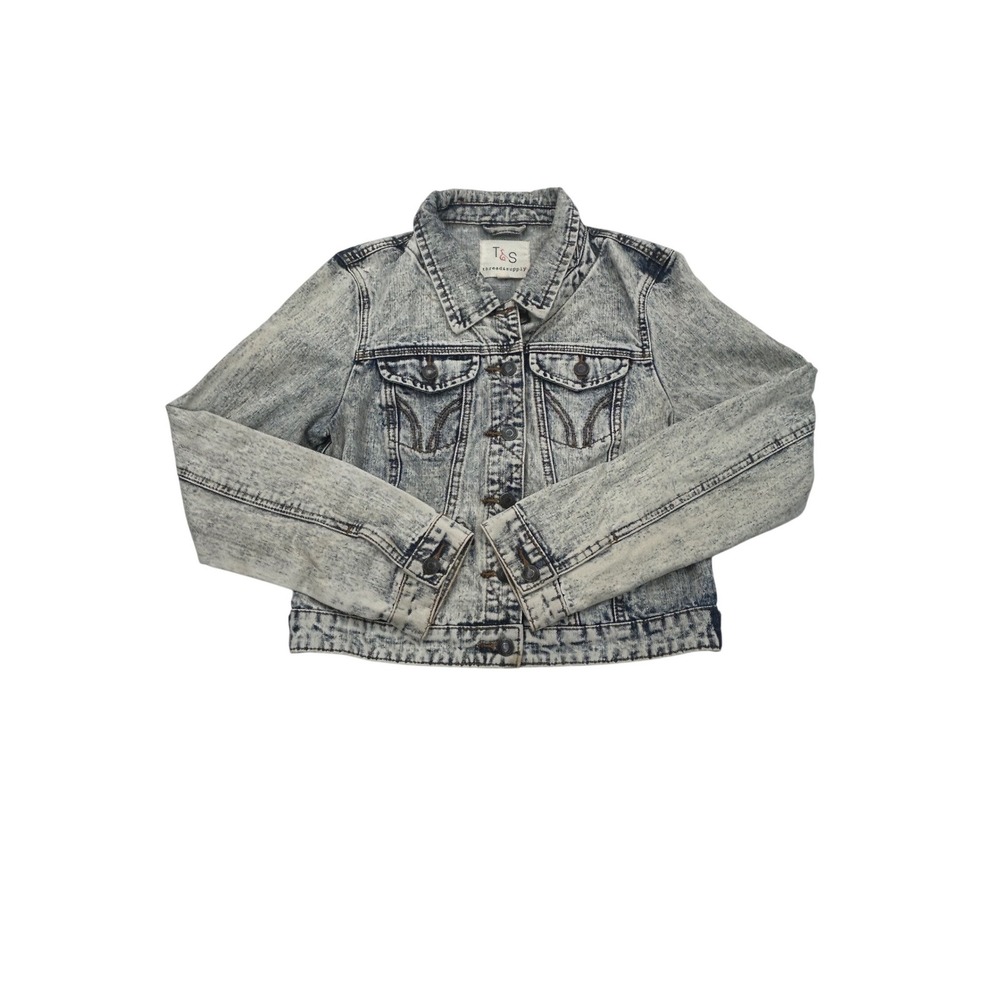 Threads & Supply Jean Jacket Women Medium M Crop Y2K Acid Stone Wash Short Denim